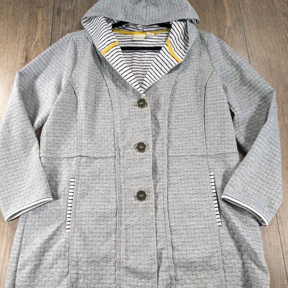 Chicos Jacket Womens Large Gray Button Up Hooded Quilted Lightweight Nautical - Picture 1 of 10